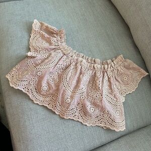 LoveShackFancy off the shoulder crochet top